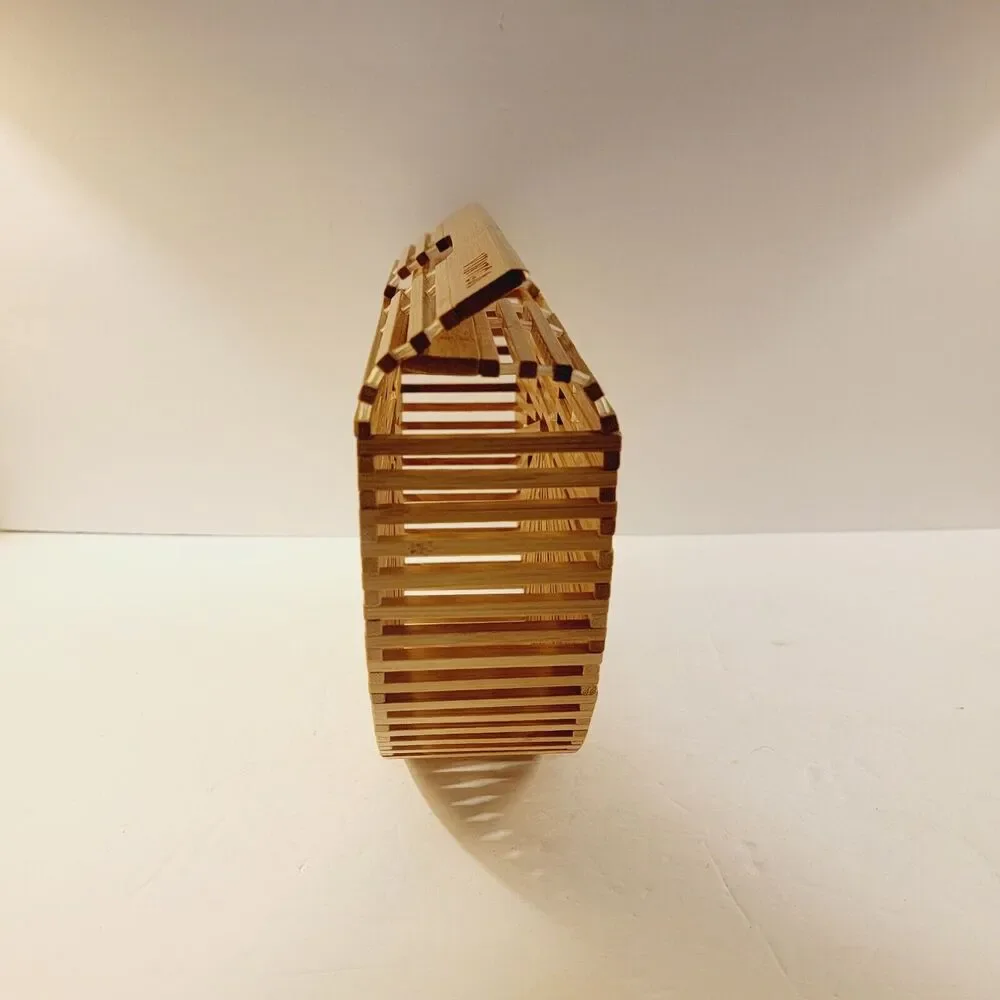 Vintage Purse Handbag Natural Bamboo Wood Half Moon Beach 11¼